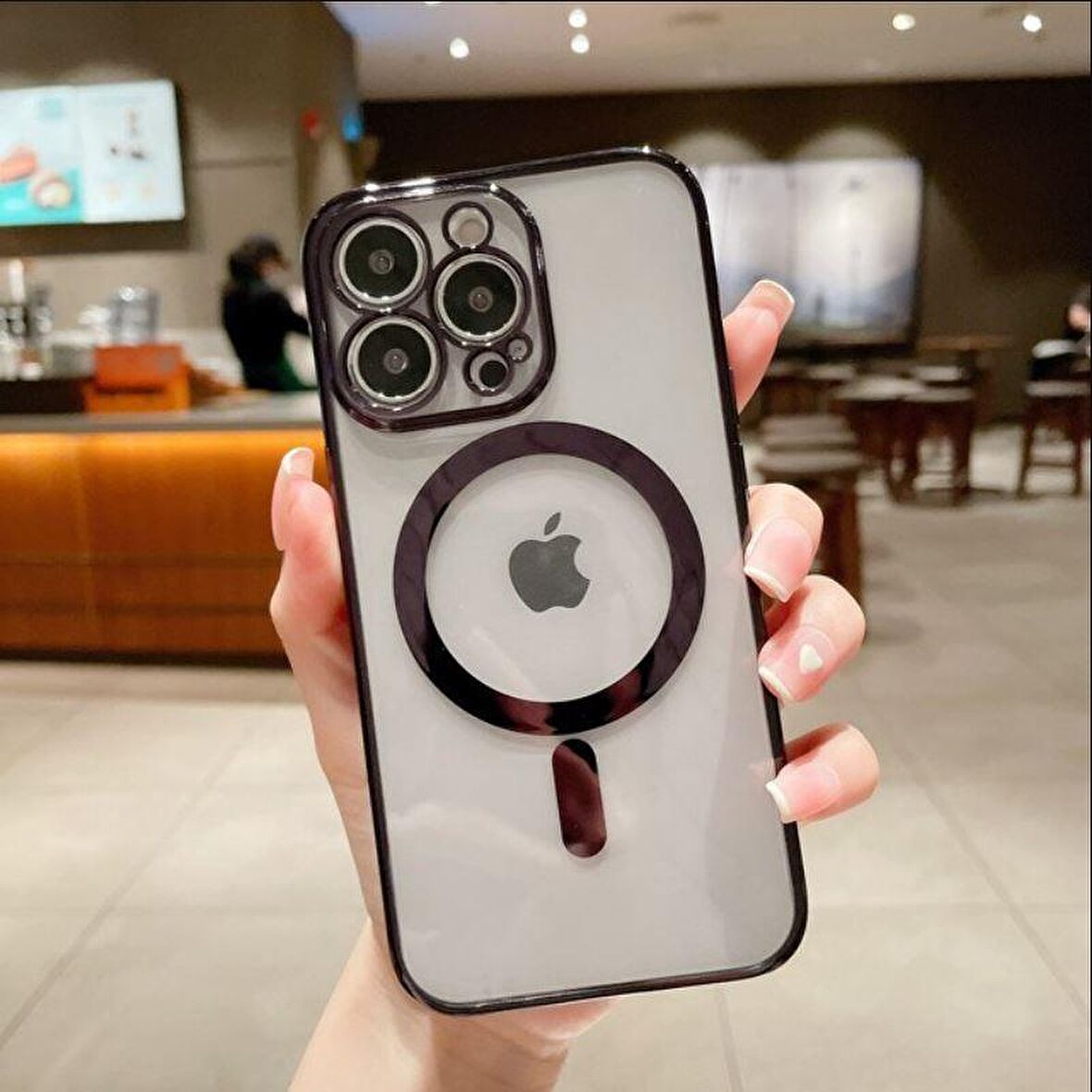 Iphone 14 Tam Uyumlu Köşeleri Renkli Şeffaf Kamera Korumalı Magsafe Luxury Kılıf 