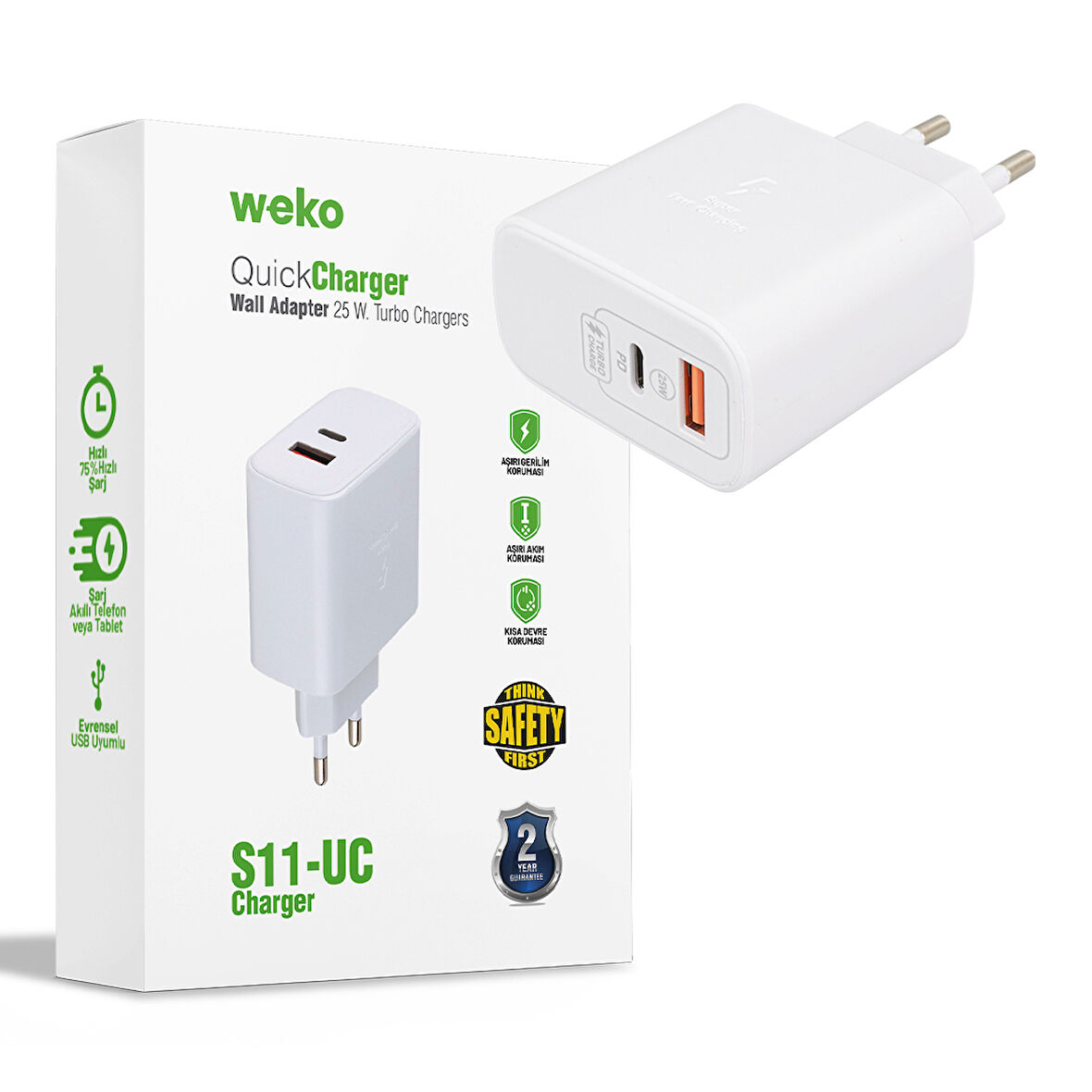 Weko WK-21446 25 Watt Telefon Şarj Adaptörü Usb Type-c Cep Telefonu Şarj Adaptörü