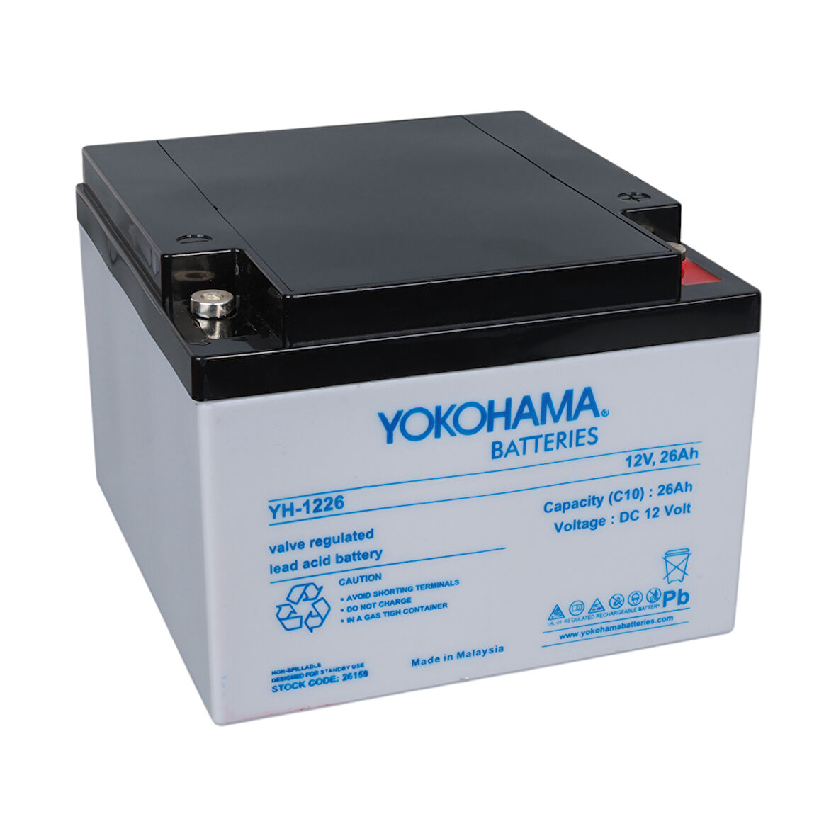 Ayt Yokohama 12 Volt 26 Amper Akü YH-122.6 165x176x125 mm Taze Yeni Tarihli Akü