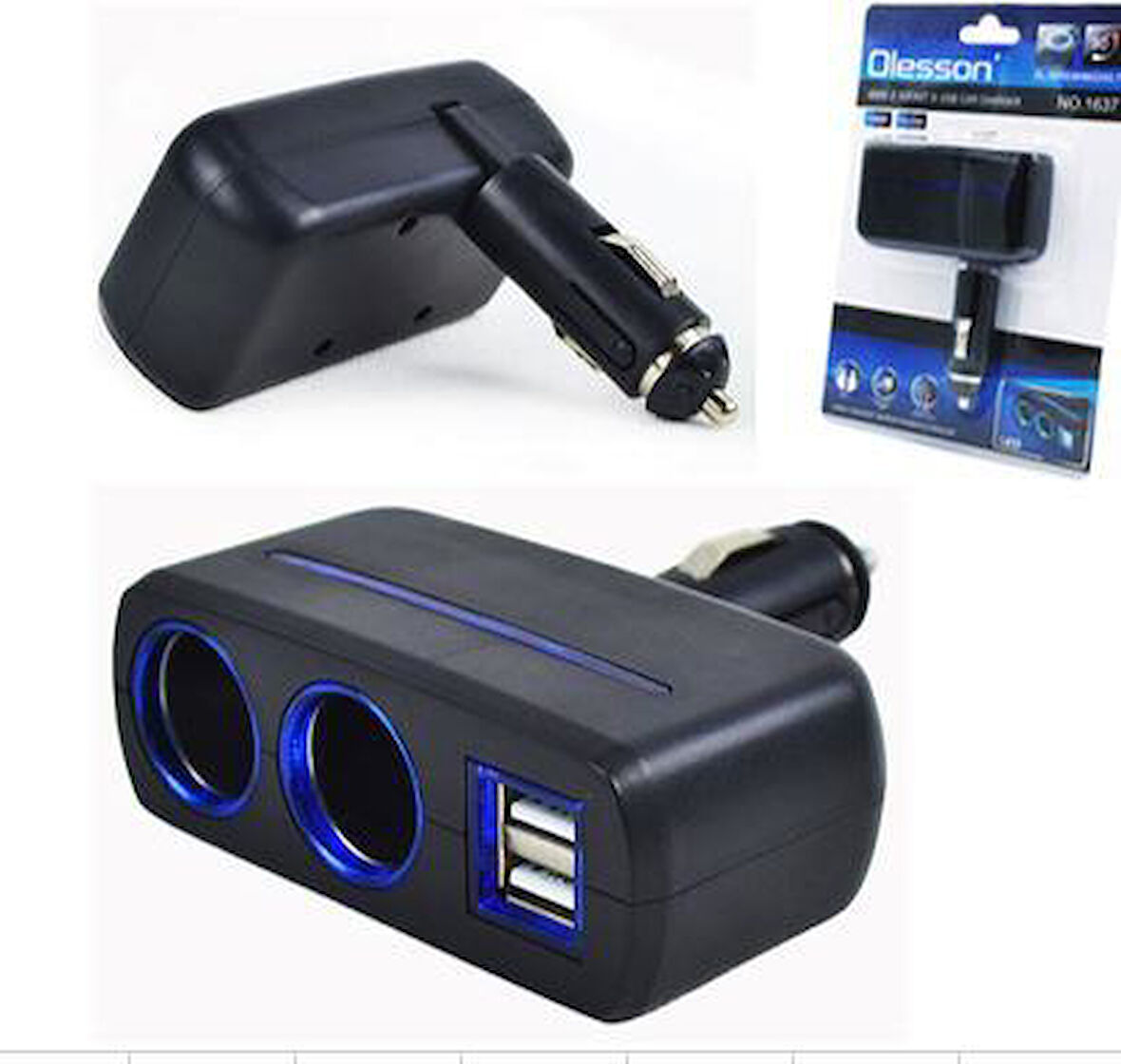 Ayt Olesson 1637 12-24V Çiftli Çift Usbli 100W Araç Oto Tır Çakmak Çoklayıcı Çakmaklık Çoğaltıcı