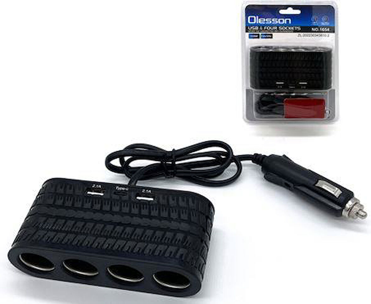 Ayt Olesson 1654 12-24V 4Lü Çift Usb Type-C 120W 80Cm Kablolu Araç Oto Tır Çakmak Çoklayıcı Çakmaklık Çoğaltıcı