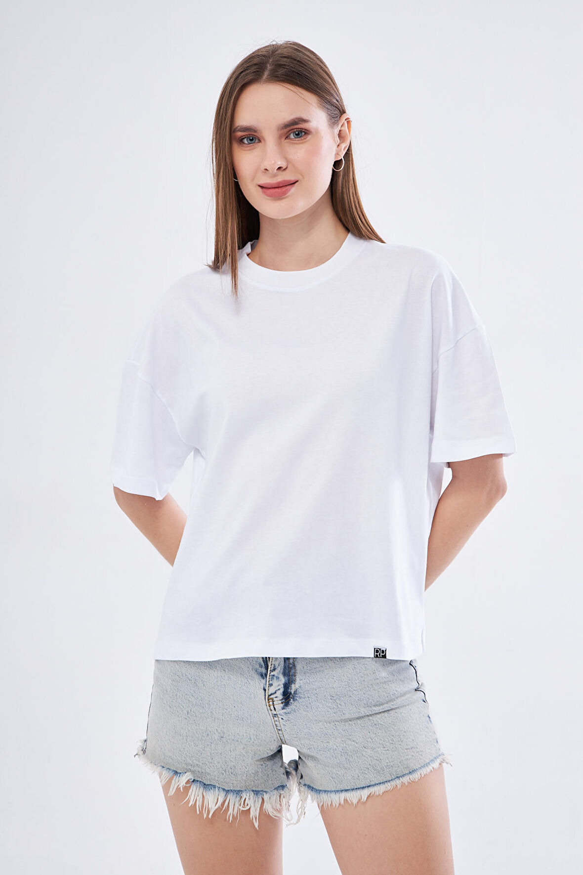 Kadın Basic Crop Oversize Fit Tişört