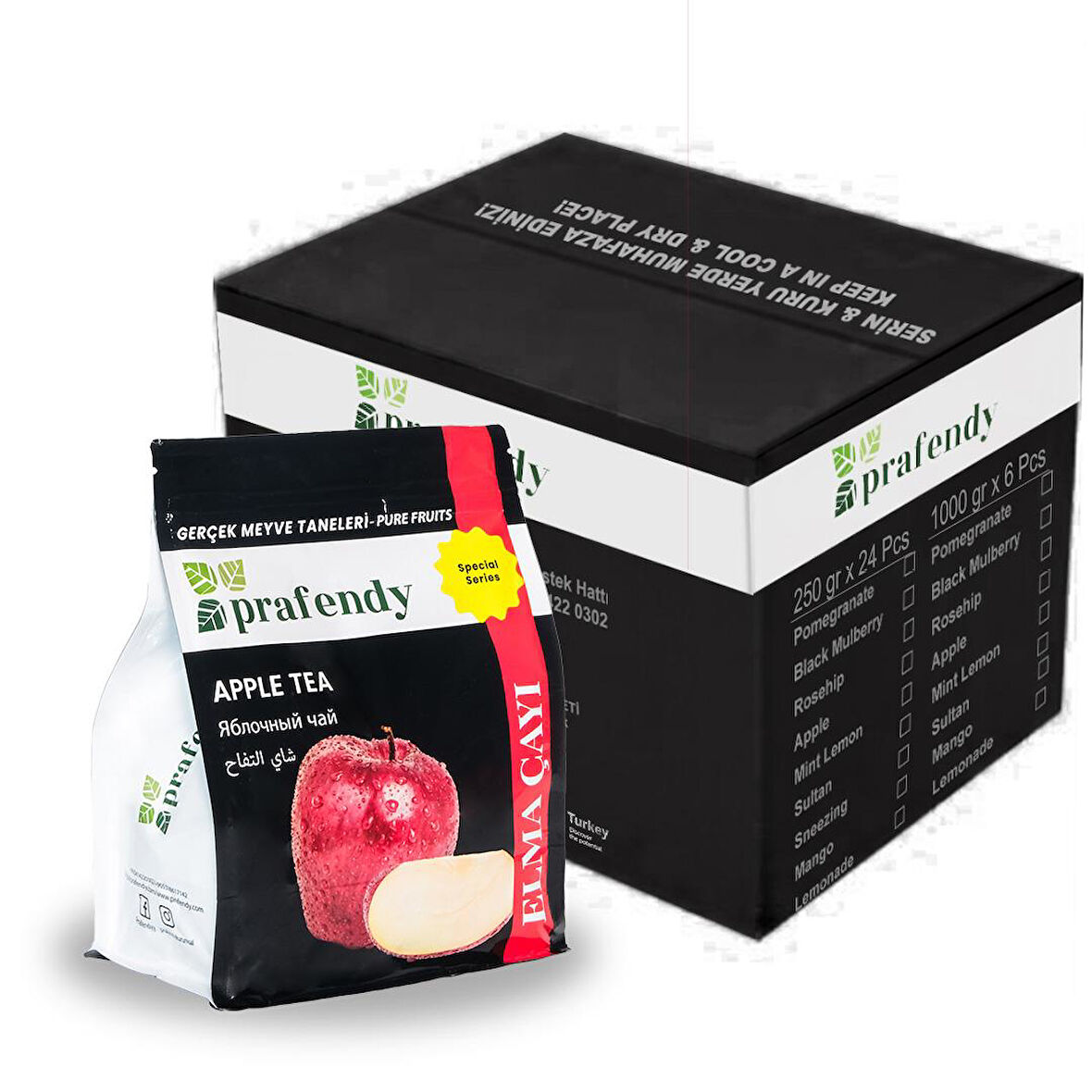 PRAFENDY TOPTAN ELMA ÇAYI GERÇEK MEYVE TANELİ 1 Kg x 6 Ad.