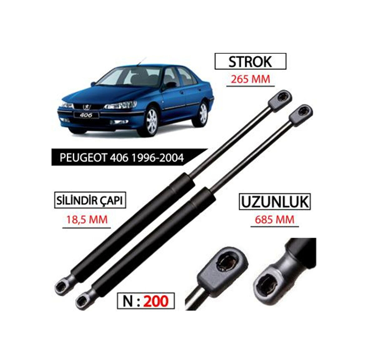 Peugeot 406 Kaput Amortisörü Takimi Yan Sanayi 1996-2004 792510 528072478