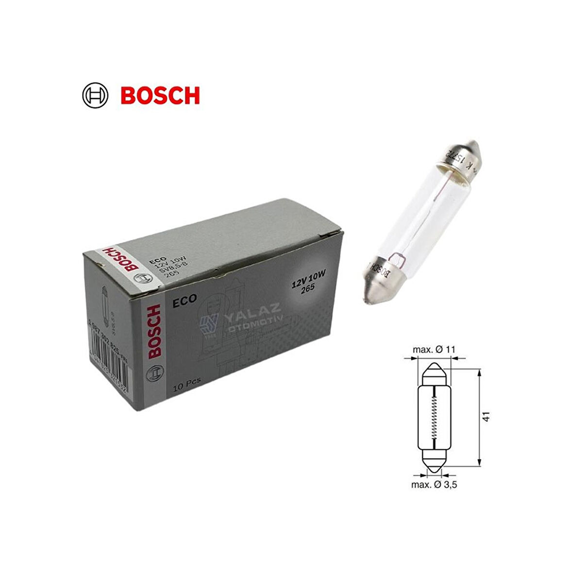 Bosch 12v Sofit Ampul 10w Uzun Tip 41 Mm 10 Adet