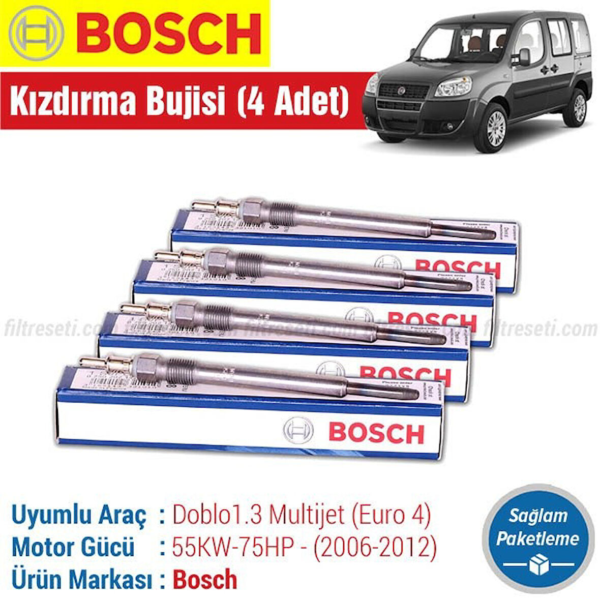 Fiat Doblo 1.3 Multijet Bosch Kızdırma Bujisi 2006-2012 4 Adet