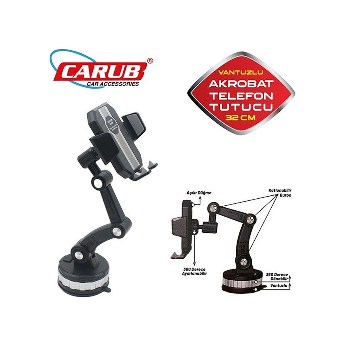 Telefon Tutucu Cam Ve Torpido Üstü 360 Derece Dönerli Vantuzlu-akrobat 32 Cm
