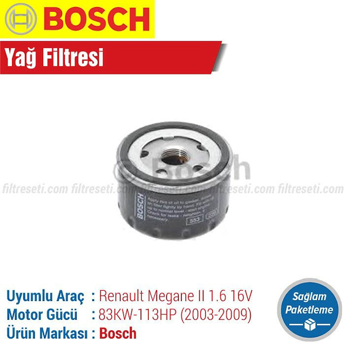 Renault Megane 2 1.6 16V Bosch Yağ Filtresi 2003-2009 N11.17210