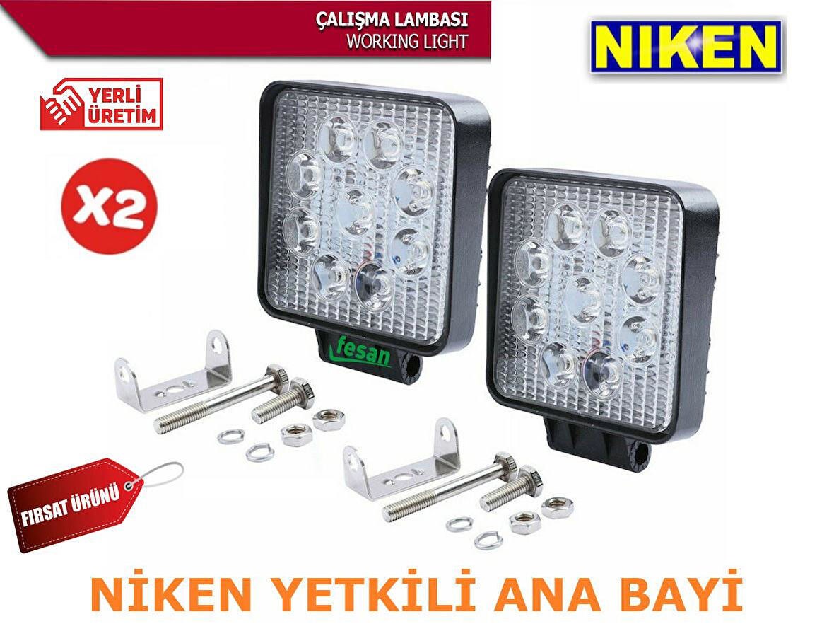 2 Adet Niken 9 Ledli Off Road Sis Lambası Sis Farı 12 Volt 27 Wat