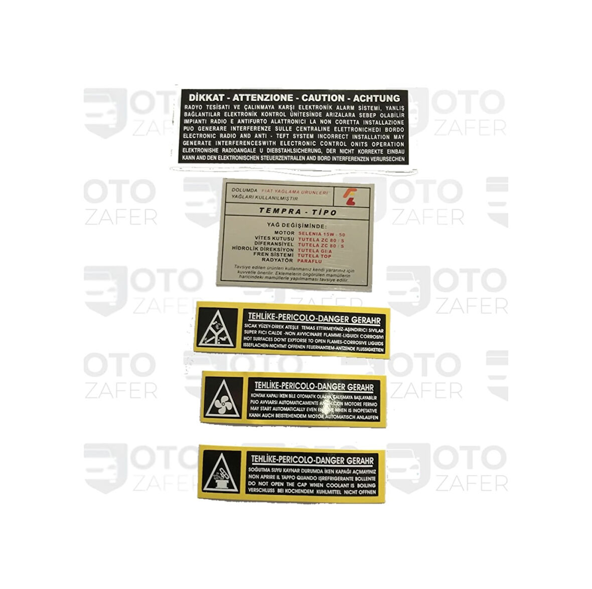 Tofaş Fiat Tempra Tipo Motor Etiket Takımı 5'Li Set Sticker