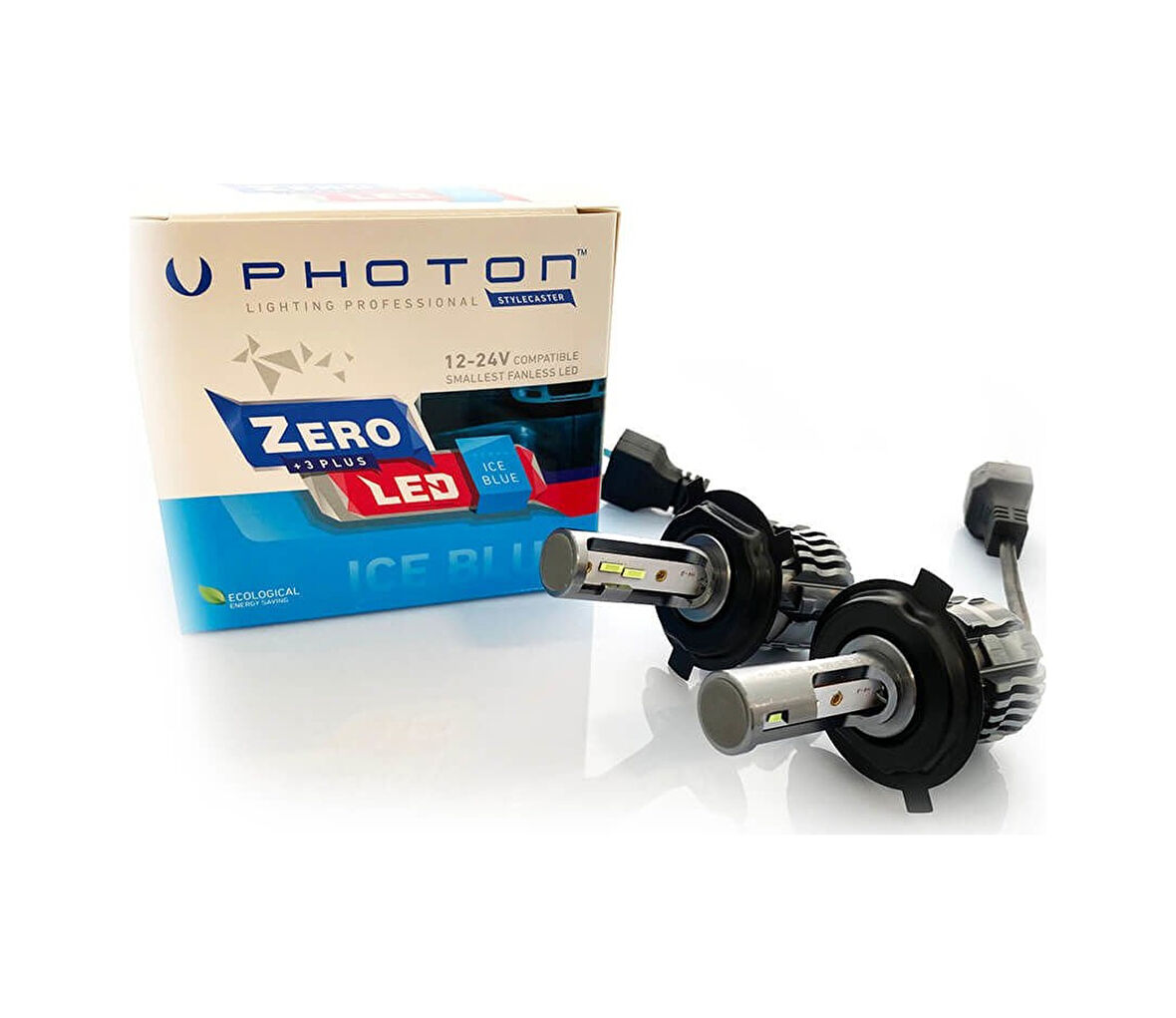 PHOTON ZERO H4 BUZ MAVİSİ LED XENON FAR AMPULÜ TAKIMI 12-24 VOLT