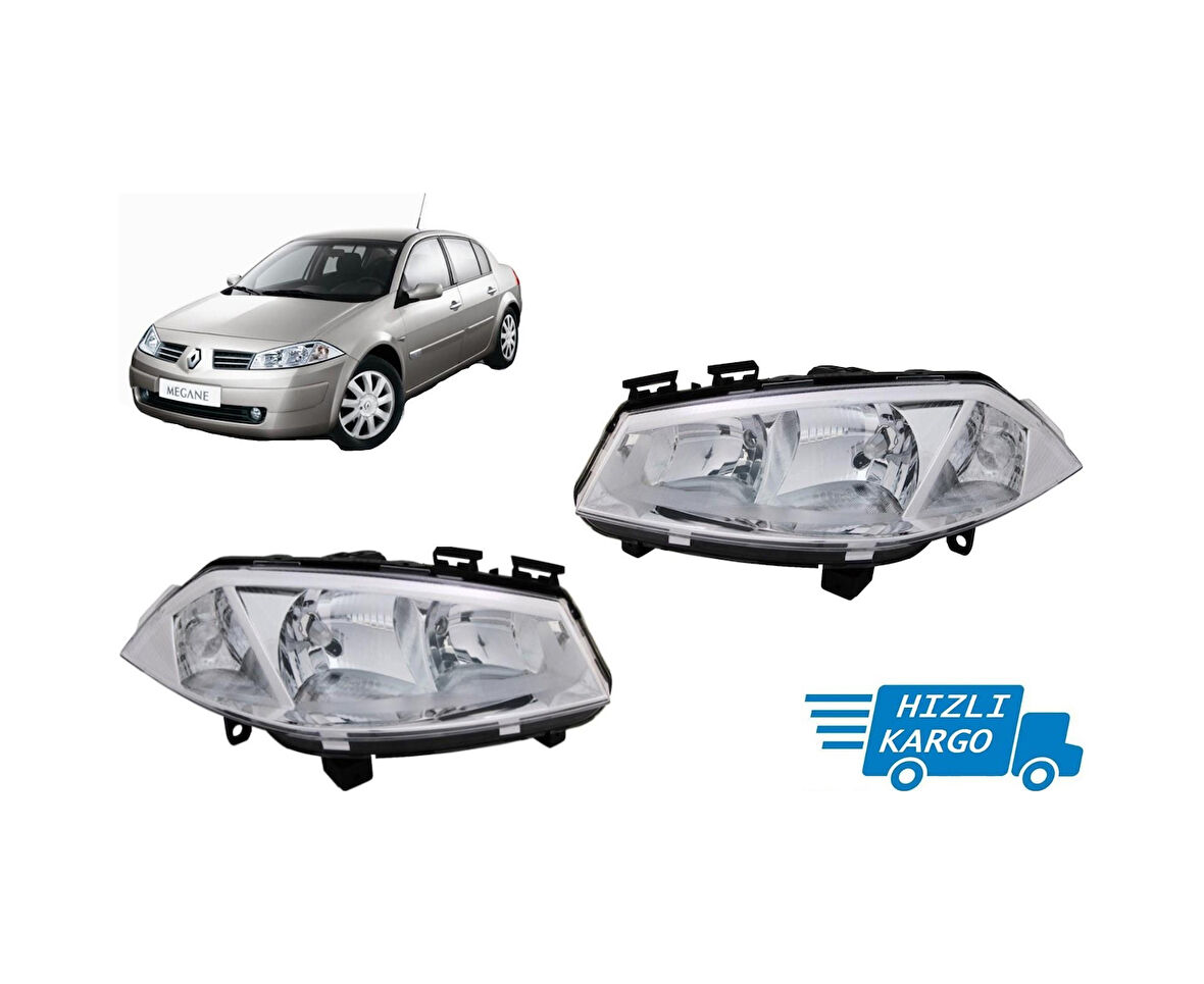 Renault Megane 2 Sağ Sol Ön Far Takımı 2002-2005 Manuel Ayarlı