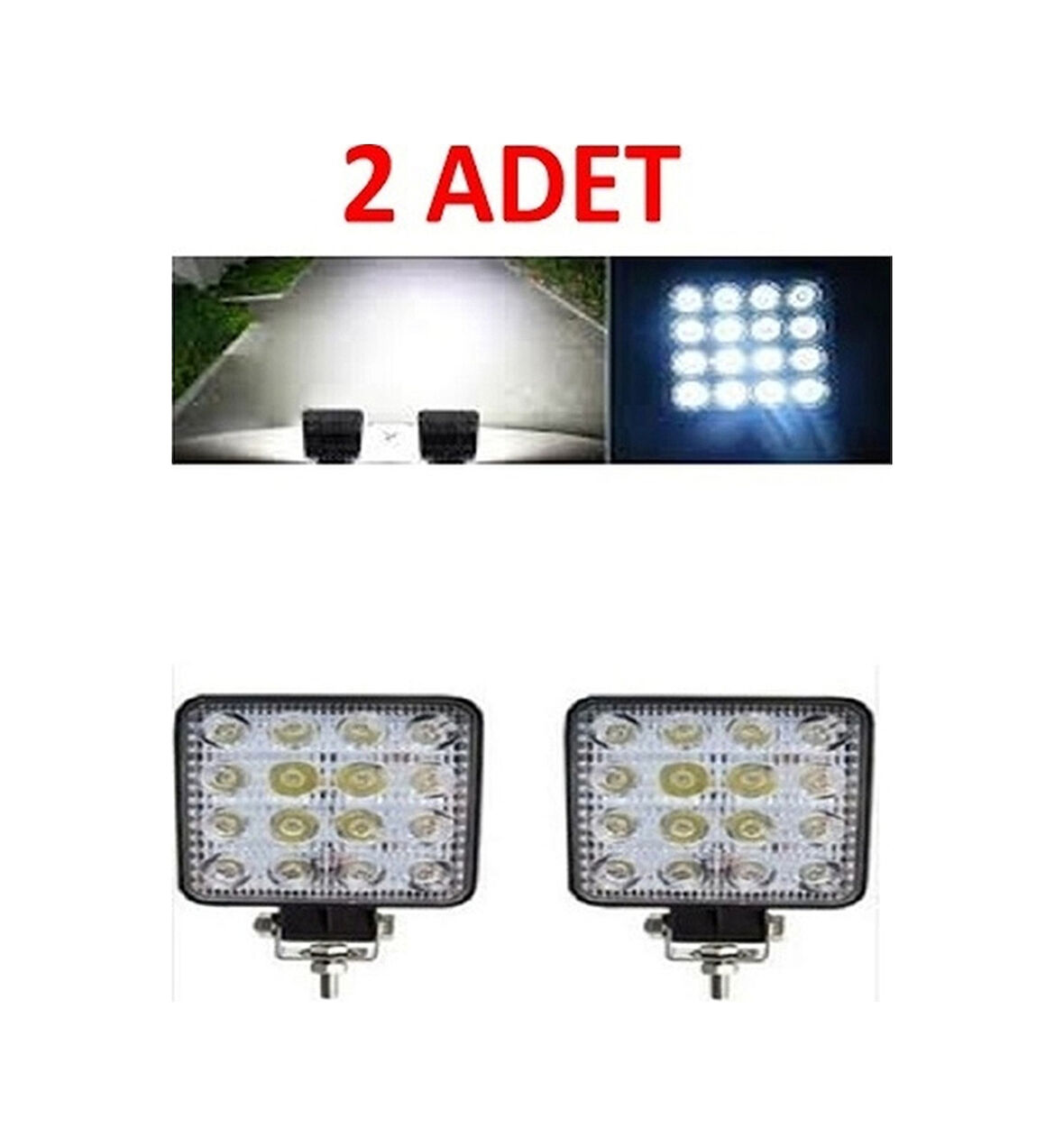 2 Adet Off Road Sis Farı - Lambası 16 Led Kare Çalışma Lambası N11.11247