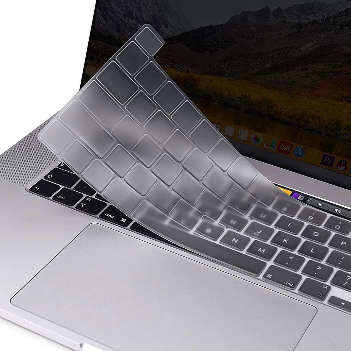 MacBook Pro 2019 16" A2141 Touchbar ile Uyumlu Türkçe Q Klavye Slim Şeffaf Klavye Koruyucu Kılıf