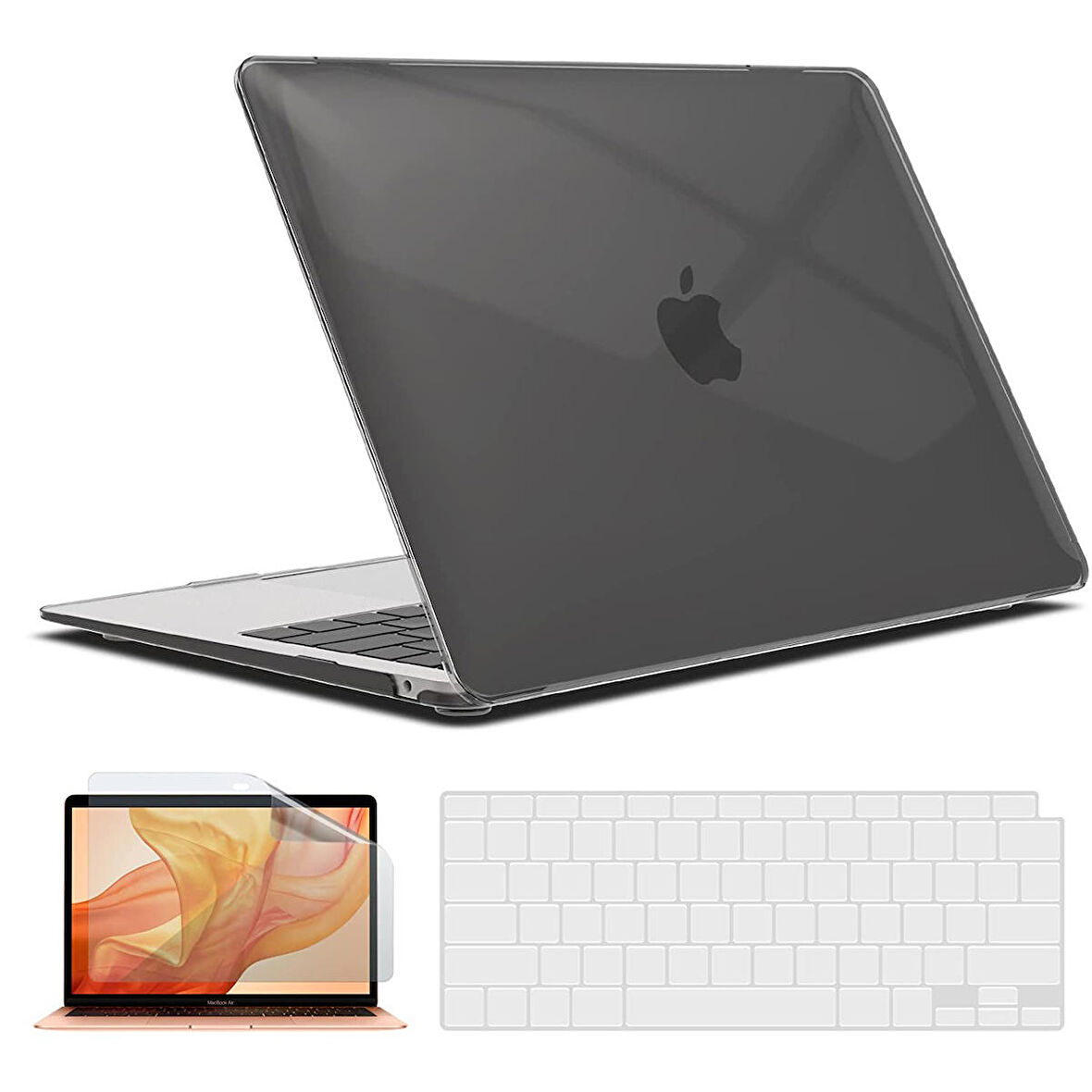 Apple MacBook Air 13 inch M1 Çip A2337 Uyumlu Alt Üst Kılıf + Klavye Kılıfı + Ekran Koruyucu Film
