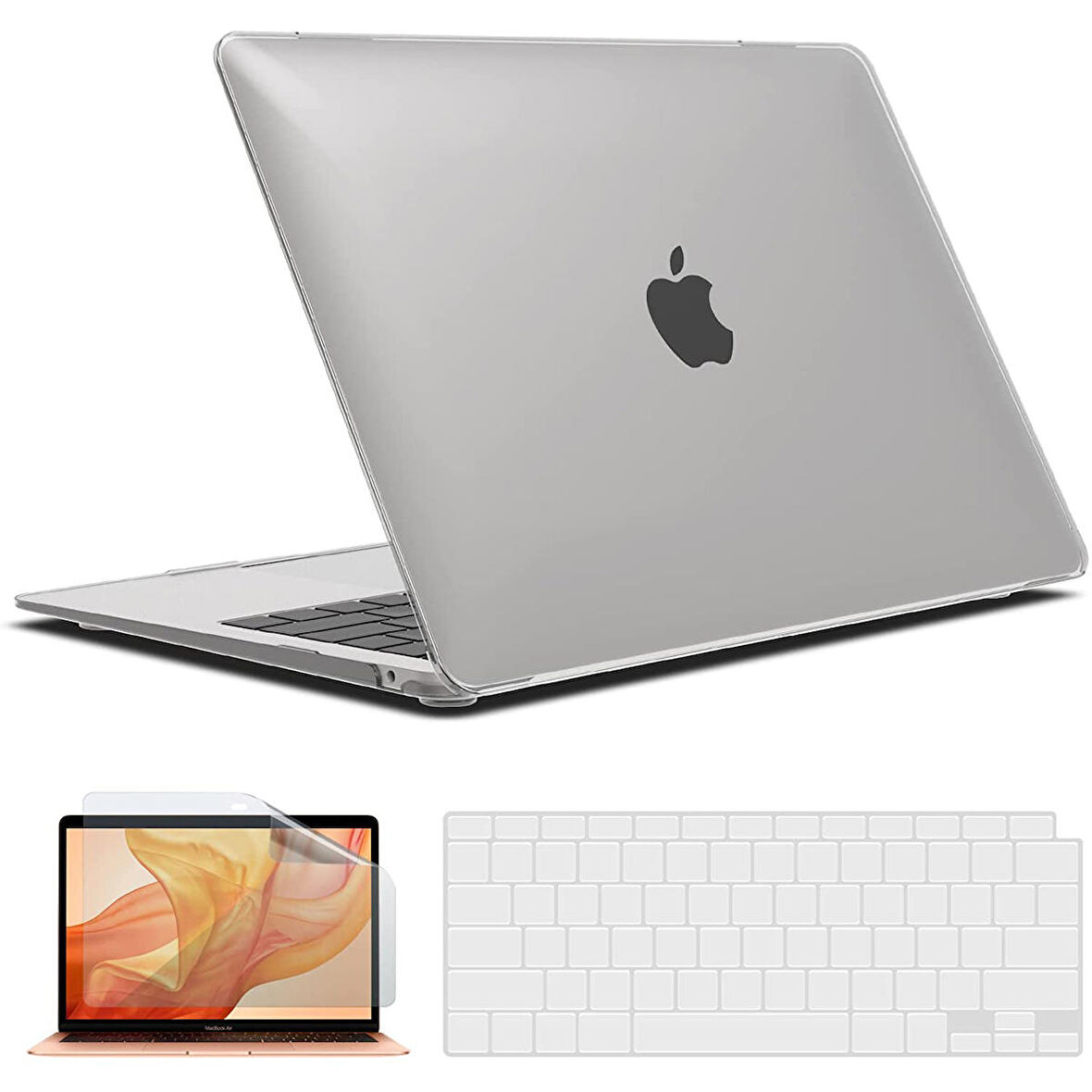 Apple MacBook Air 13 inch M1 Çip A2337 Uyumlu Alt Üst Kılıf + Klavye Kılıfı + Ekran Koruyucu Film