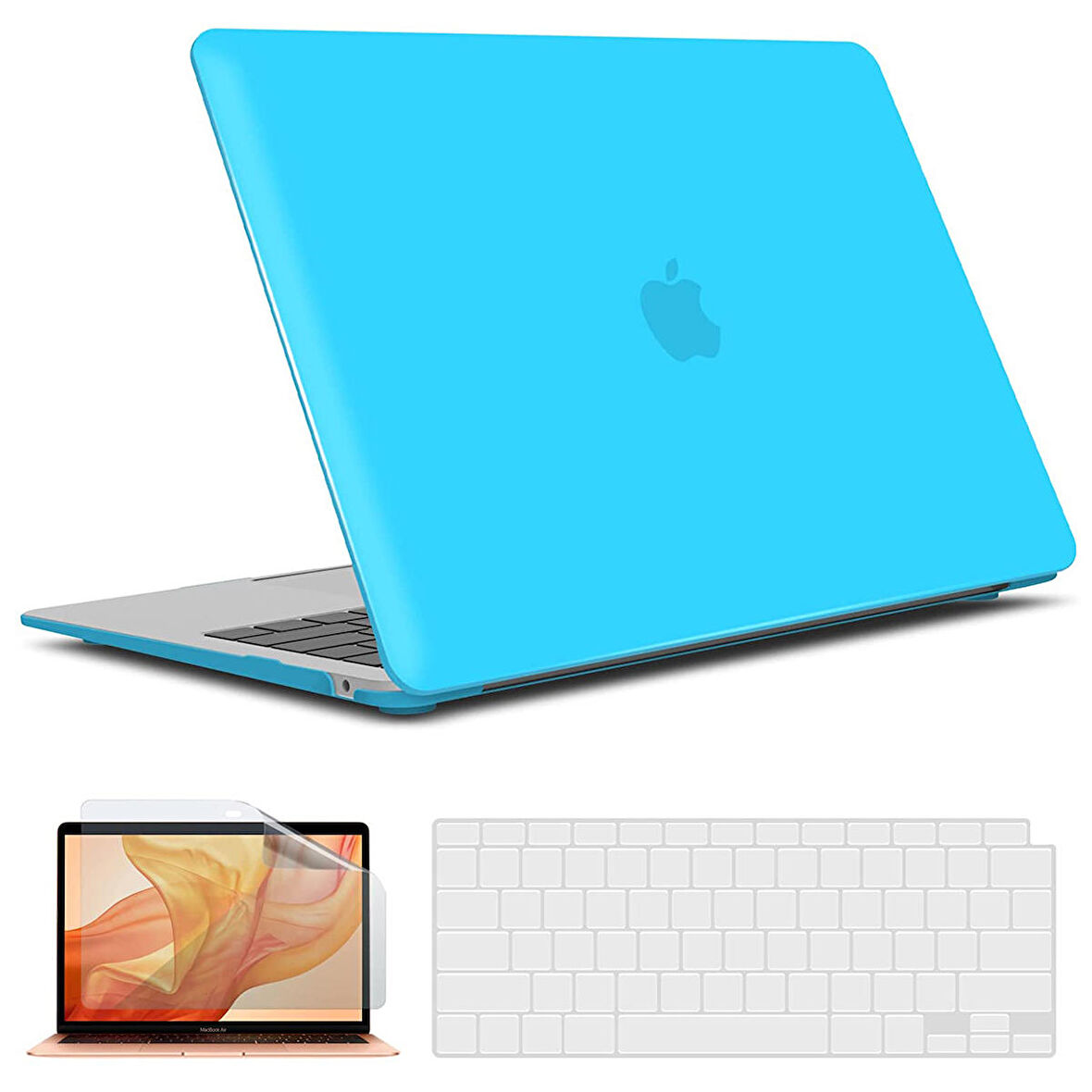 Apple MacBook Pro 13 inç M1 Çip A2338 Uyumlu Alt Üst Kılıf + Klavye Kılıfı + Ekran Koruyucu Film