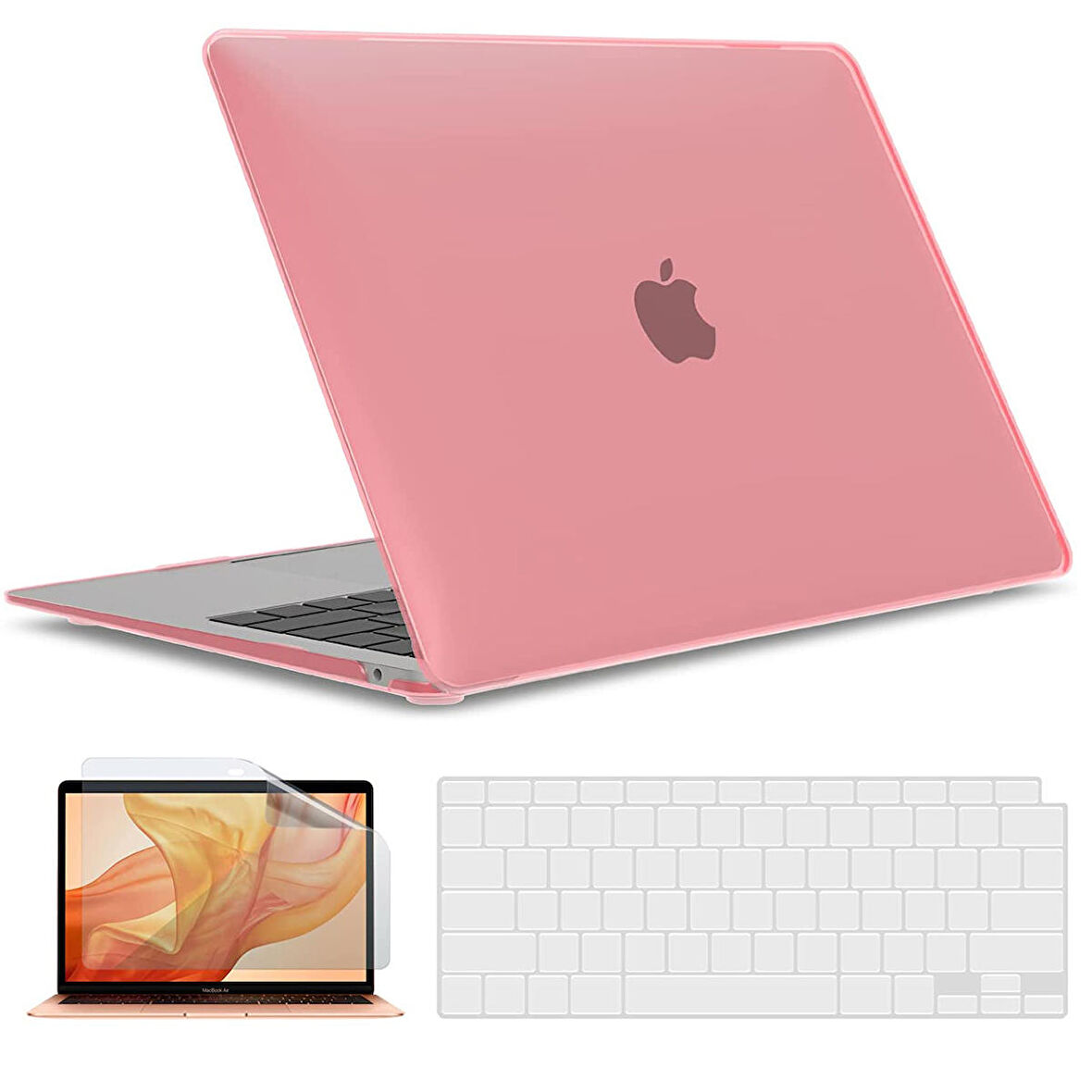 Apple MacBook Pro 13 inç M1 Çip A2338 Uyumlu Alt Üst Kılıf + Klavye Kılıfı + Ekran Koruyucu Film