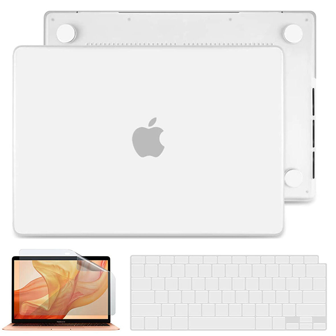 NovStrap Apple MacBook Air 13 inç 2021 M1 Çip A2337 Uyumlu Mat Frosted Kılıf + Klavye Kılıfı + Film