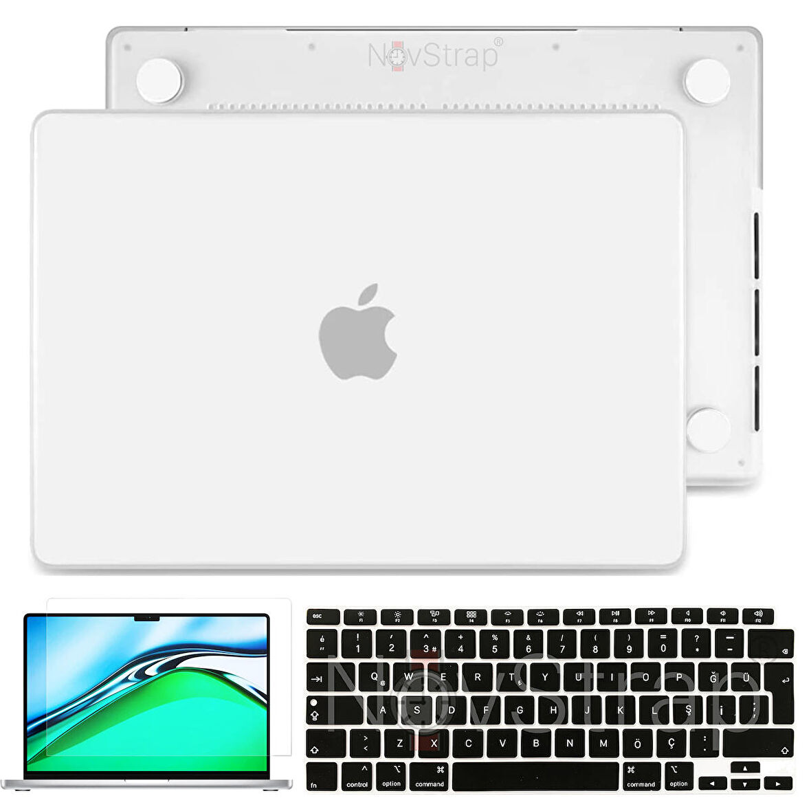 NovStrap Apple MacBook Air 13 inç 2021 M1 Çip A2337 Uyumlu Mat Kılıf + Siyah Klavye Kılıfı + Film