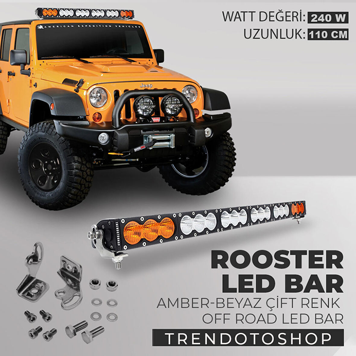 240W 110 cm Amber-Beyaz 3 Modlu Baja Style Rooster Off Road Led Bar