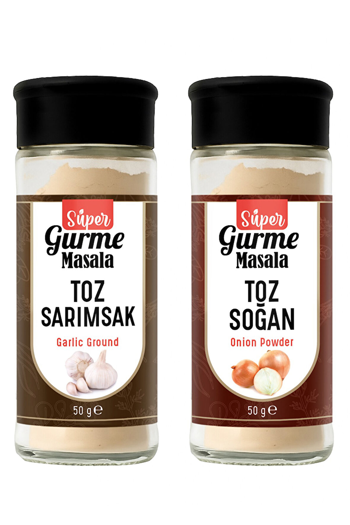 Sarımsak ve Soğan Tozu Seti 2x50 gr – Cam Ambalaj – Tuzluklu Kapak
