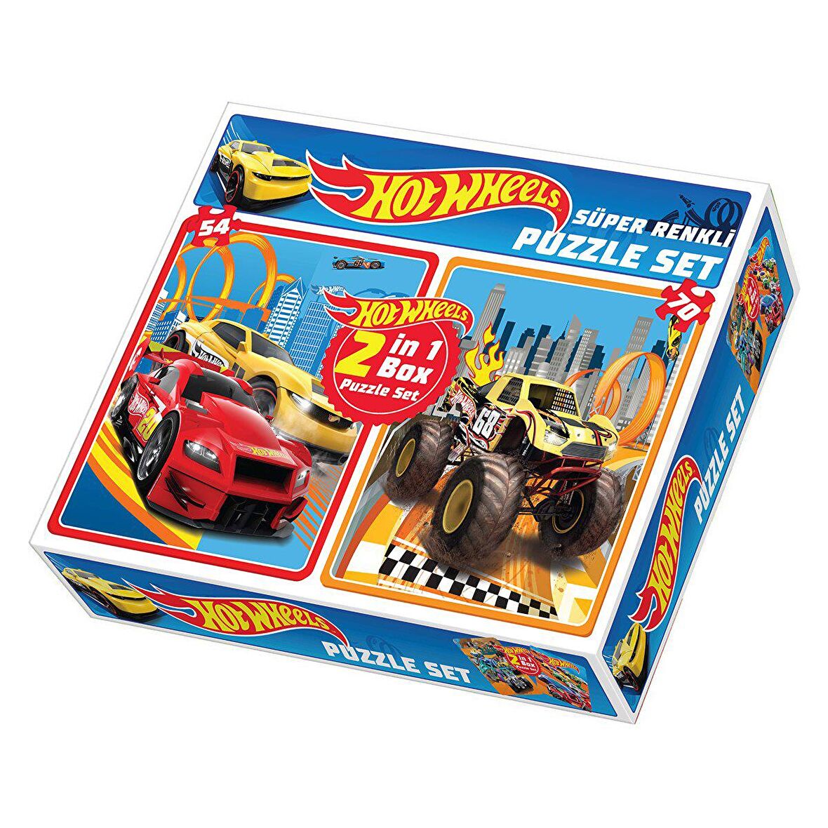 FABBATOYS Süper Renkli 2'li Puzzle Set - Hot Wheels / 54+70 Parça Puzzle