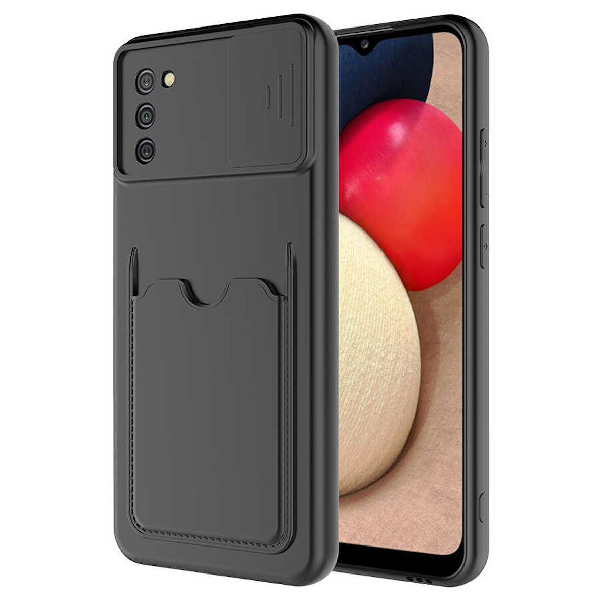 Samsung Galaxy A02S Kılıf Kartlıklı Lens Kapatmalı Kapak