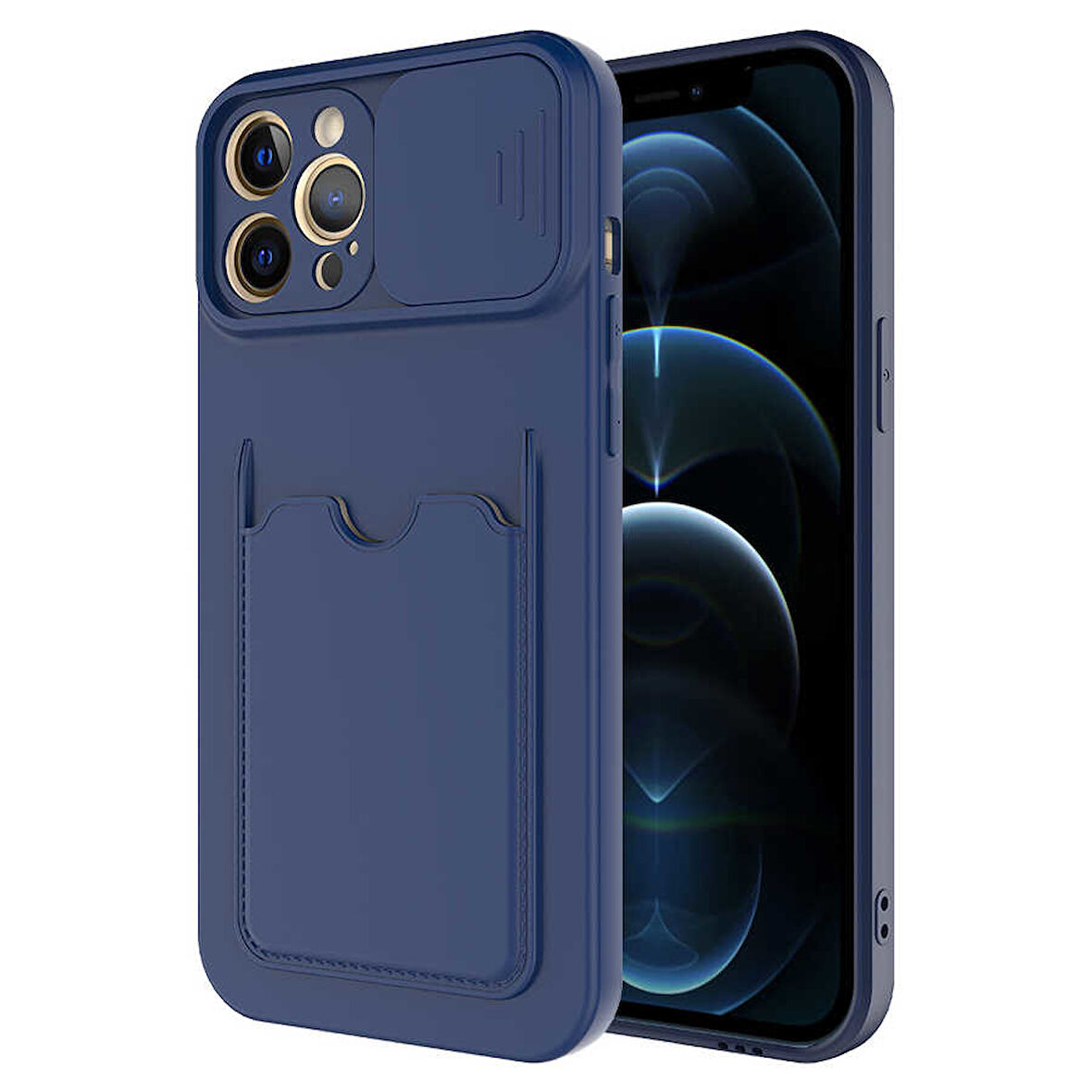Apple iPhone 12 Pro Kılıf Kartlıklı Lens Kapatmalı Kapak