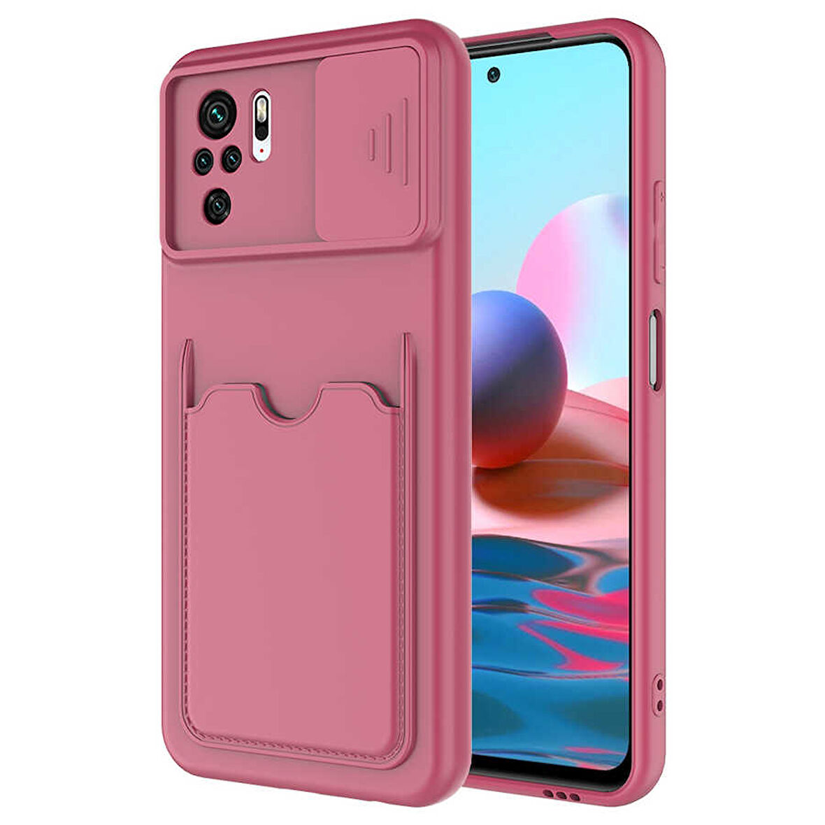 Xiaomi Redmi Note 10S Kılıf Kartlıklı Lens Kapatmalı Kapak
