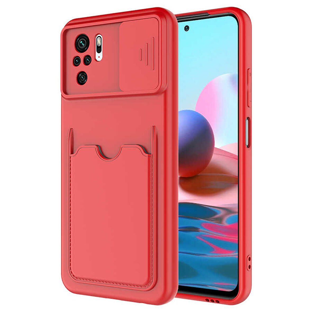 Xiaomi Redmi Note 10S Kılıf Kartlıklı Lens Kapatmalı Kapak