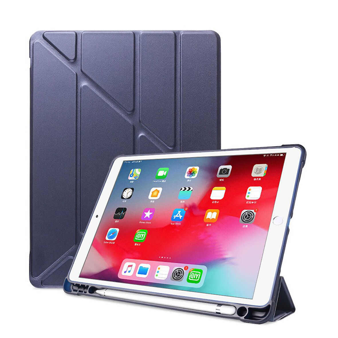 Apple iPad 9. Nesil 10.2 Kılıf Kalem Bölmeli Trifolding Case A2602 A2603 A2604 A2605