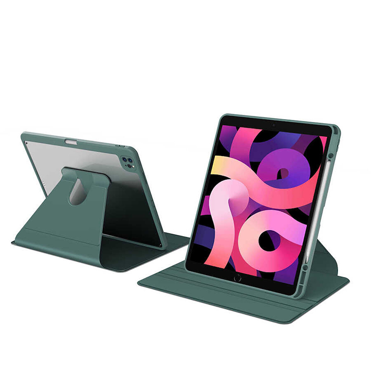 Apple iPad 9. Nesil 10.2" Kılıf Şeffaf Dönebilen Kalem Bölmeli A2602 A2603 A2604 A2605