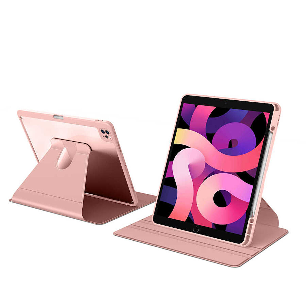Apple iPad 9. Nesil 10.2" Kılıf Şeffaf Dönebilen Kalem Bölmeli A2602 A2603 A2604 A2605