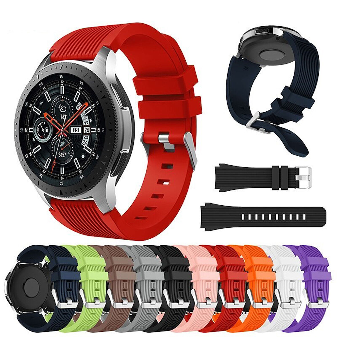 Samsung Galaxy Watch 42mm Active 2 40mm 44mm Kordon Çizgili Silikon Kordon