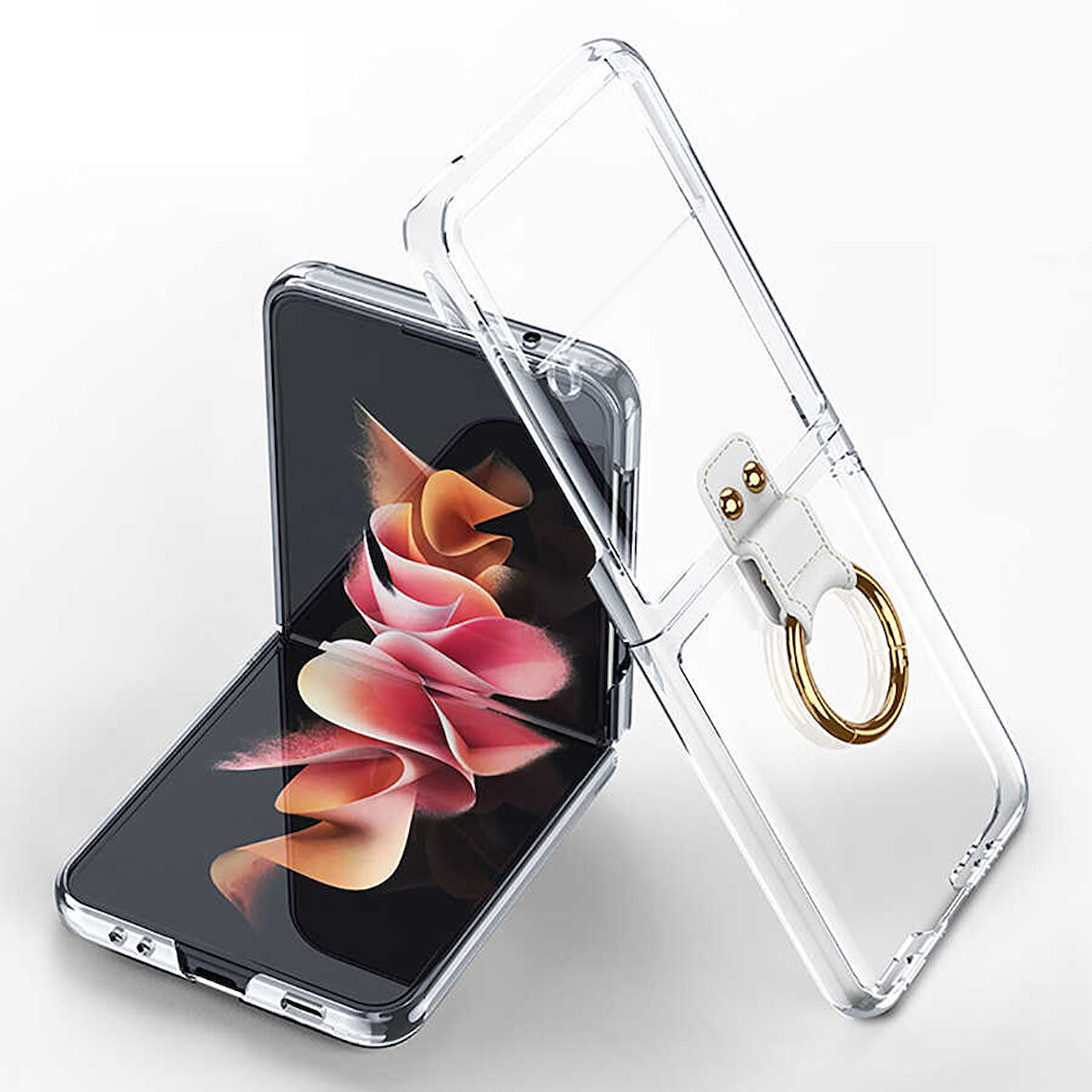 Samsung Galaxy Z Flip 3 Kılıf Yüzüklü Şeffaf Kıpta Kapak