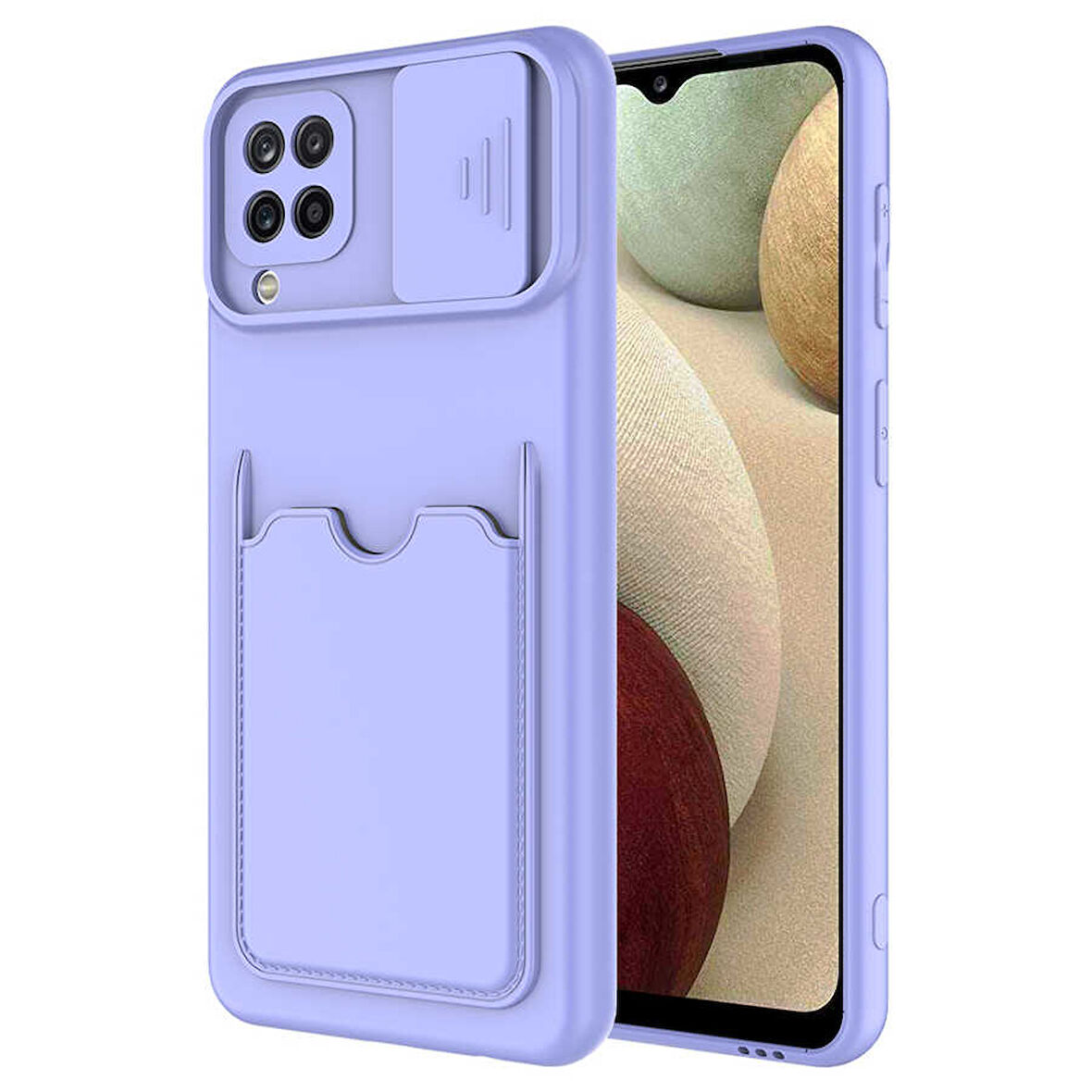 Samsung Galaxy M32 Kılıf Kartlıklı Lens Kapatmalı Kapak