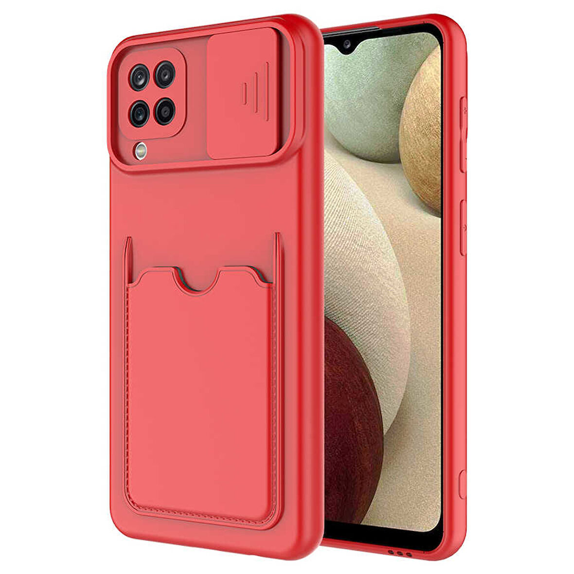 Samsung Galaxy M32 Kılıf Kartlıklı Lens Kapatmalı Kapak