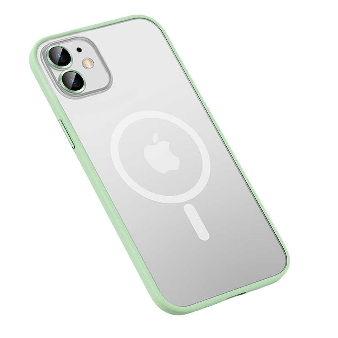 Apple iPhone 12 Kılıf Magsafe Kamera Lensli Kenar Renkli Şeffaf Kapak