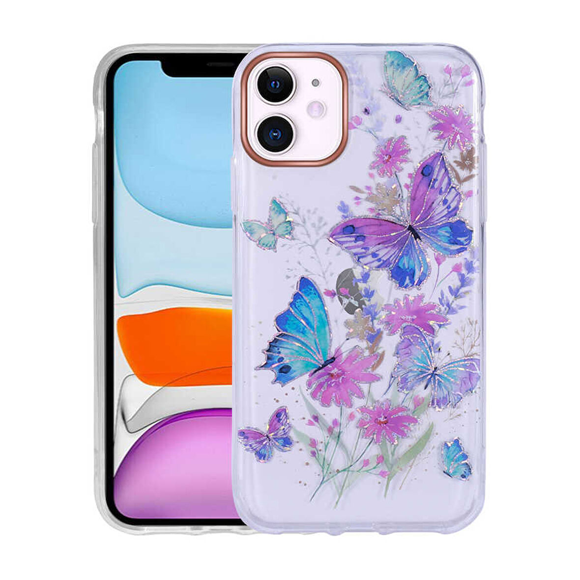 Apple iPhone 11 Kılıf Desenli Simli Sert İnka Kapak