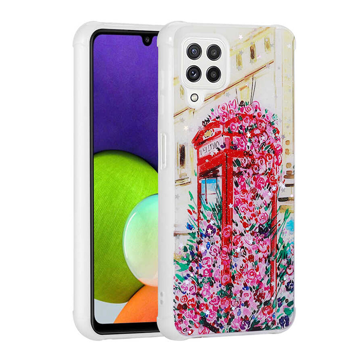 Samsung Galaxy M22 Kılıf Simli Desenli Kamera Korumalı Kapak