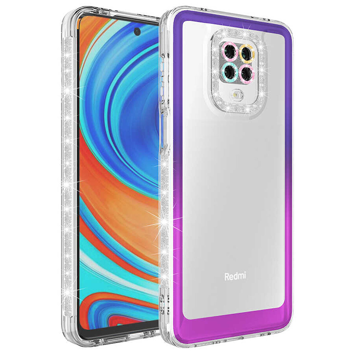 Xiaomi Redmi Note 9 Pro Kılıf Simli Renk Geçişli Park Kapak