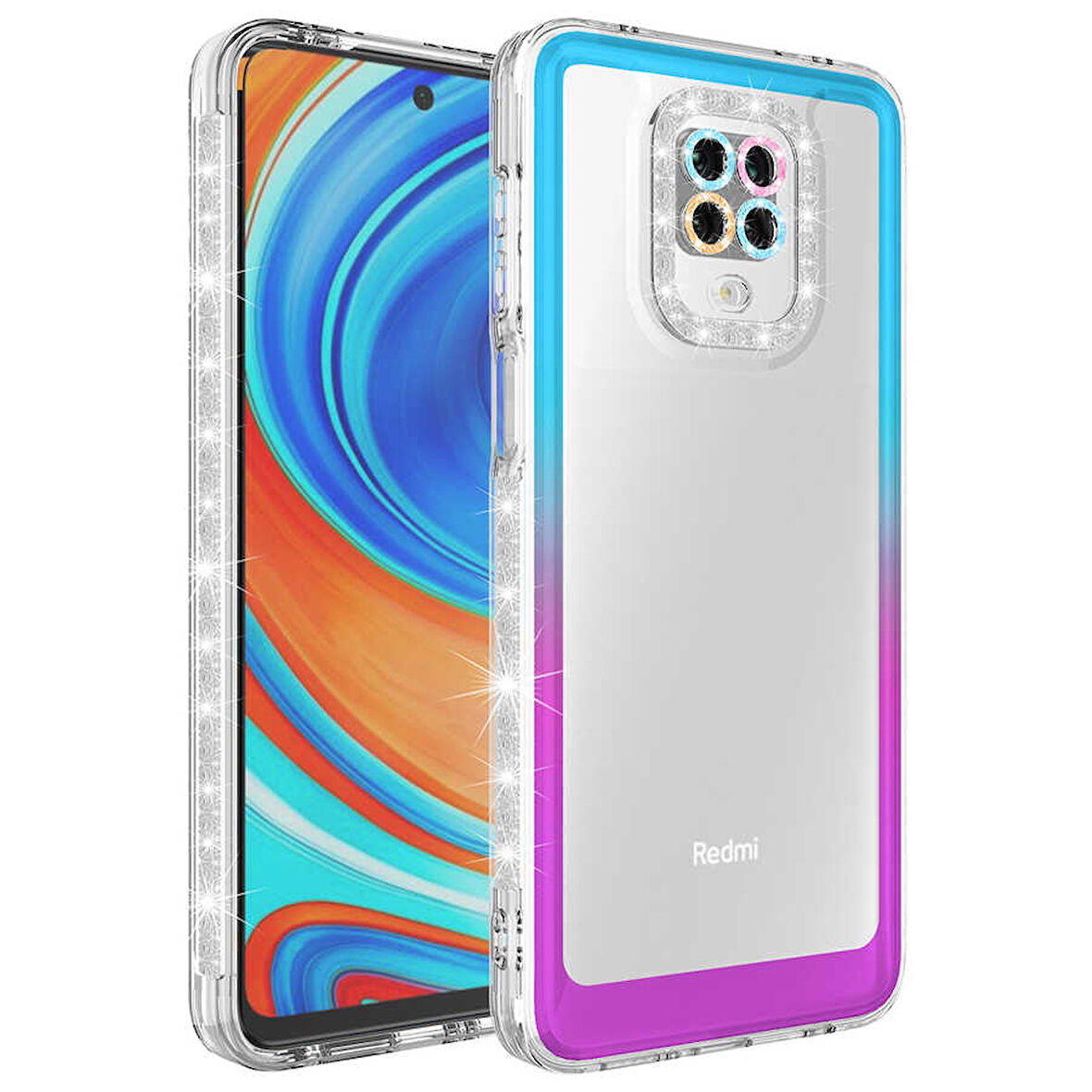 Xiaomi Redmi Note 9 Pro Kılıf Simli Renk Geçişli Park Kapak