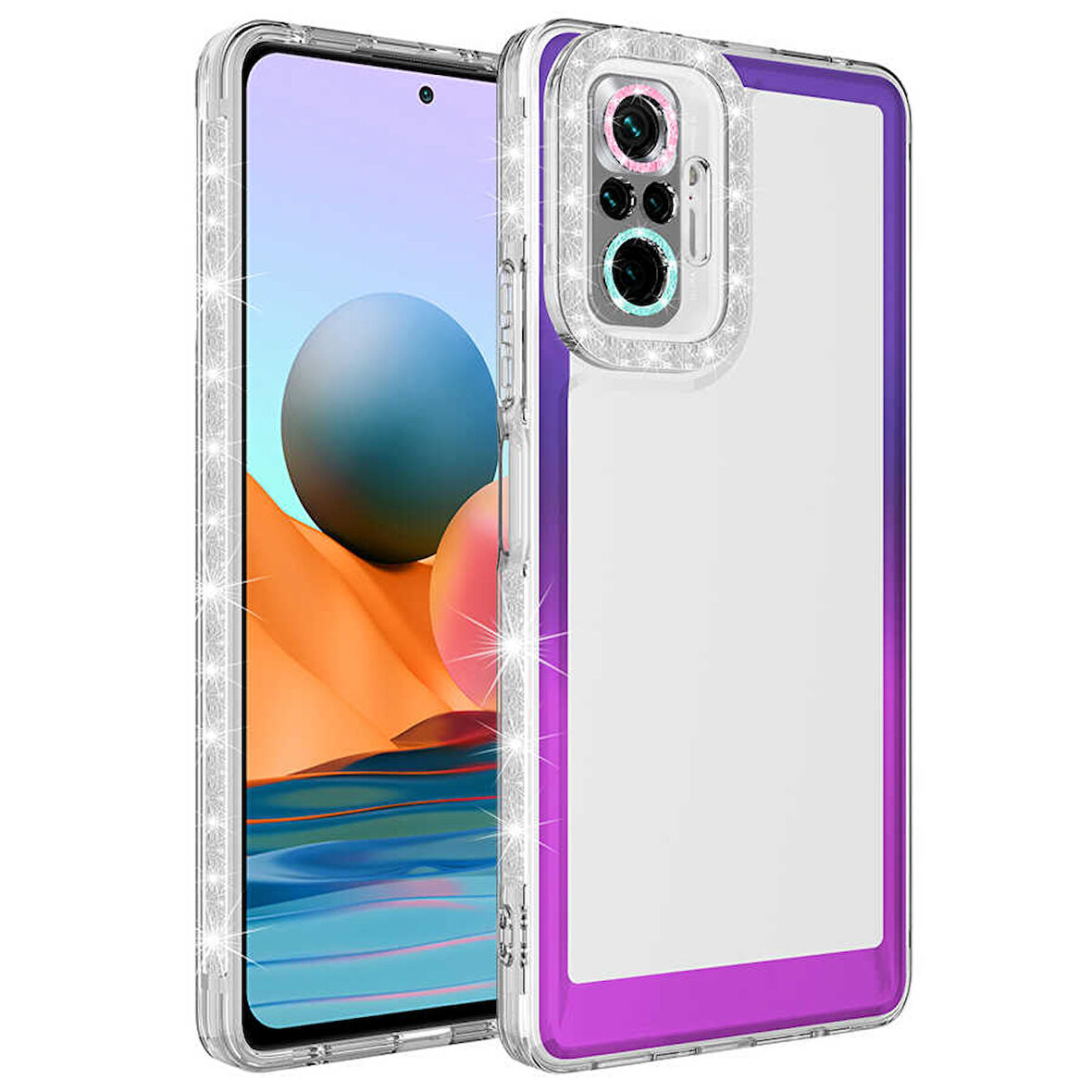 Xiaomi Redmi Note 10 Pro Kılıf Simli Renk Geçişli Park Kapak