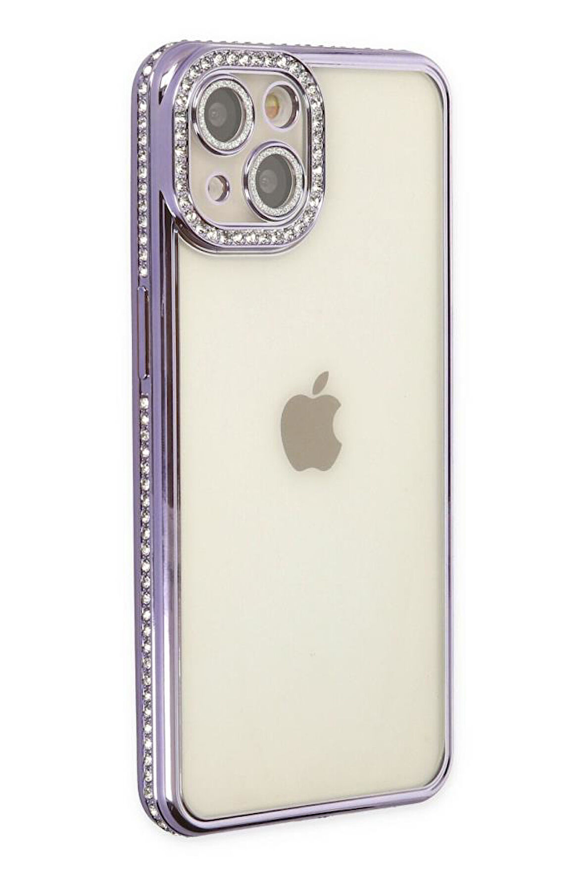 Apple iPhone 14 Kılıf Koruma Lensli Taşlı Dizayn Şeffaf Kapak