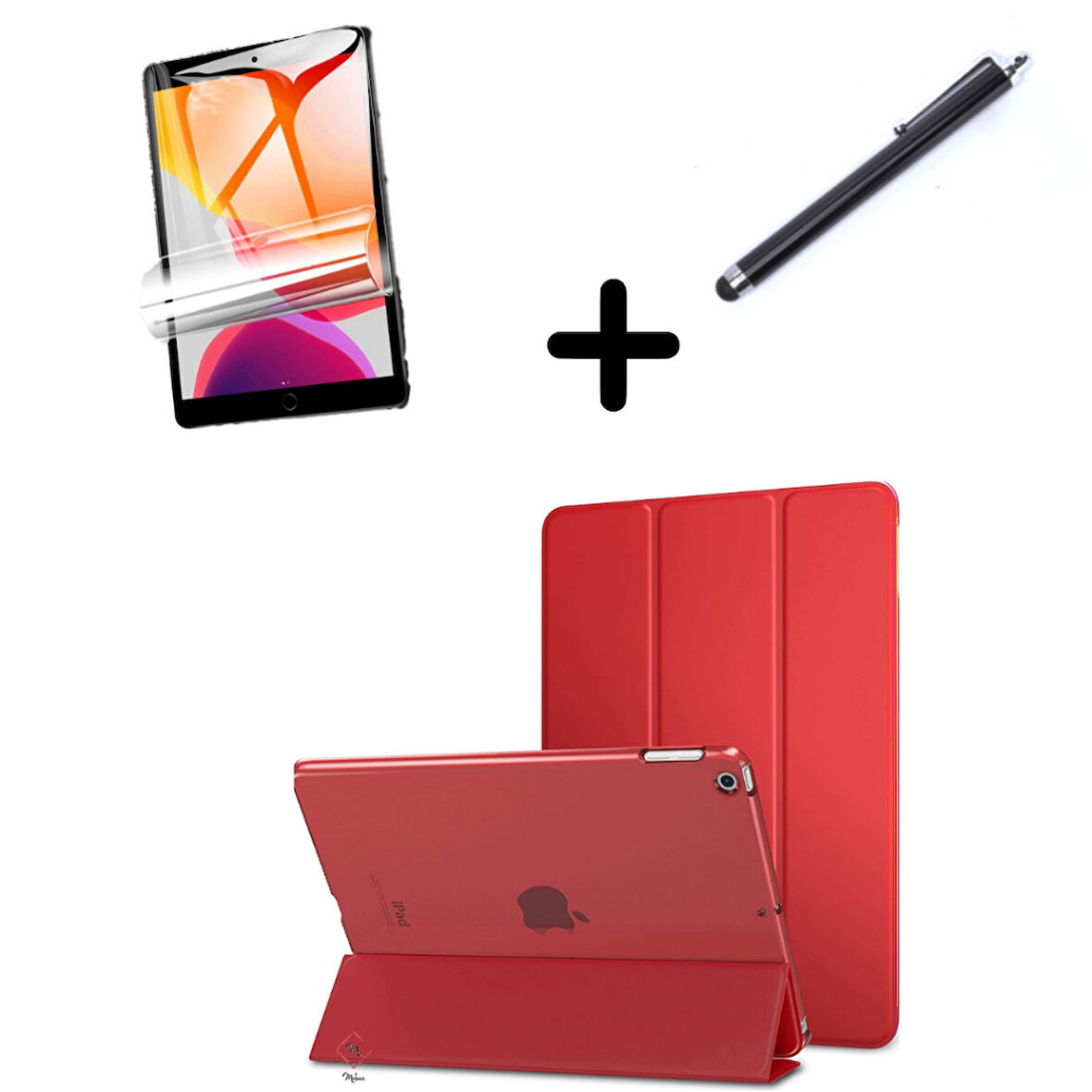 Apple iPad 7. 8. 9. Nesil 10.2 Kılıf Set PU Deri Smart Tablet Kilifi Ekran Koruyucu + Kalem