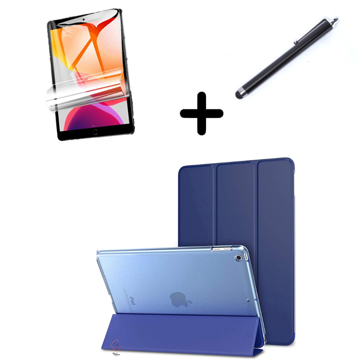 Apple iPad 7. 8. 9. Nesil 10.2 Kılıf Set PU Deri Smart Tablet Kilifi Ekran Koruyucu + Kalem