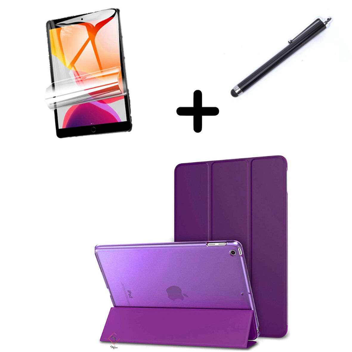 Apple iPad 7. 8. 9. Nesil 10.2 Kılıf Set PU Deri Smart Tablet Kilifi Ekran Koruyucu + Kalem