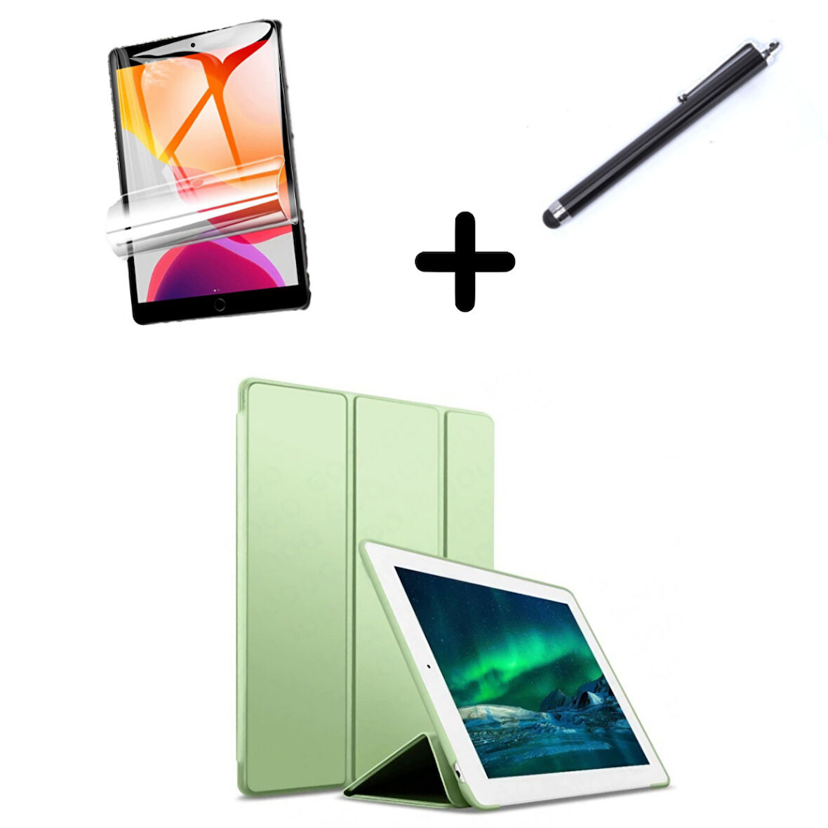 Apple iPad 7. 8. 9. Nesil 10.2 Kılıf Set PU Deri Smart Tablet Kilifi Ekran Koruyucu + Kalem