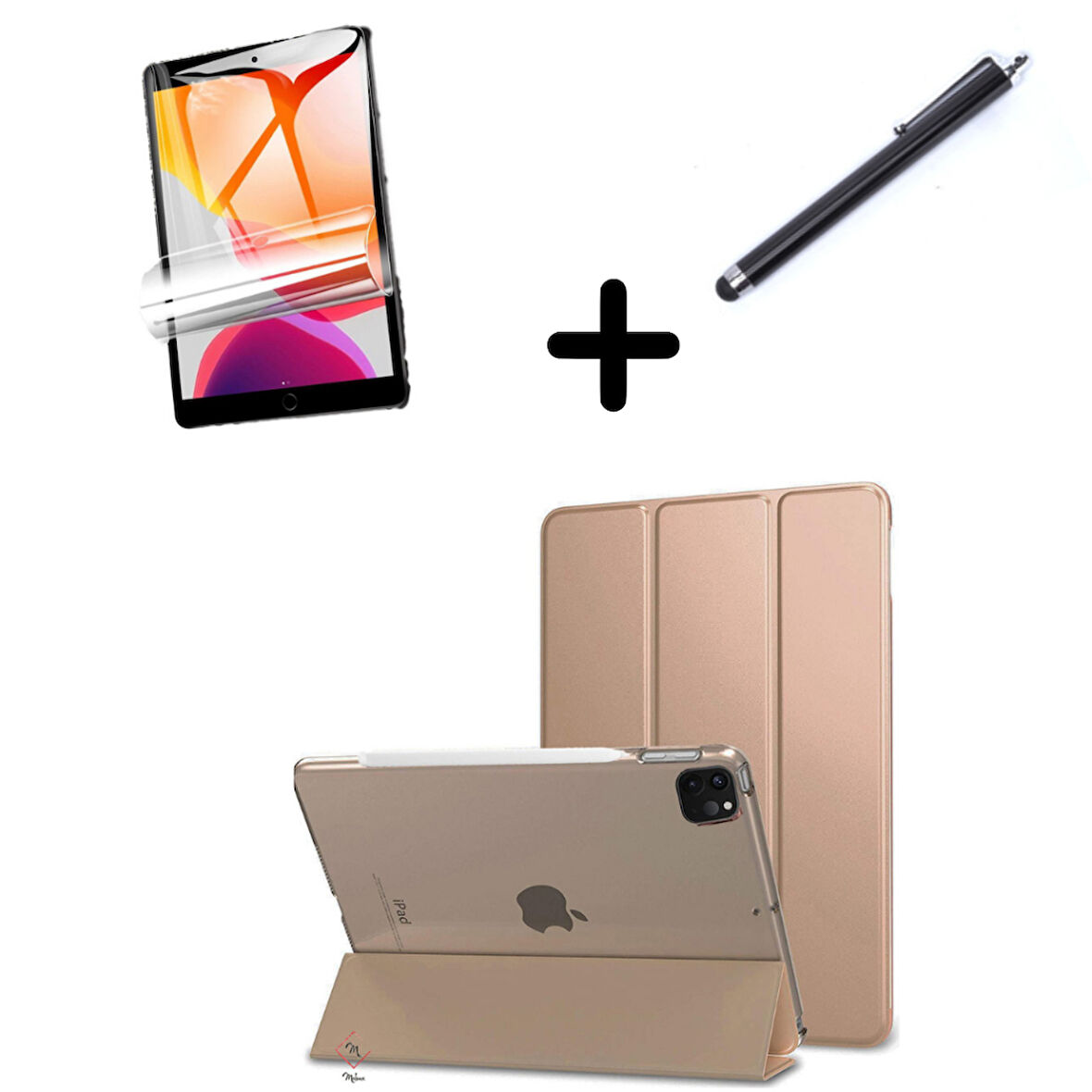 Apple iPad Pro 12.9 3. 4. 5. 6. Nesil Kılıf Set PU Deri Smart Tablet Kilifi Ekran Koruyucu + Kalem